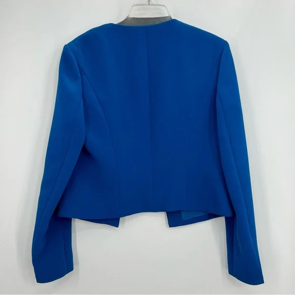 HUGO BOSS Blue Jerusa Textured Stretch Cropped Suit Blazer Jacket US 10 - Picture 6 of 11